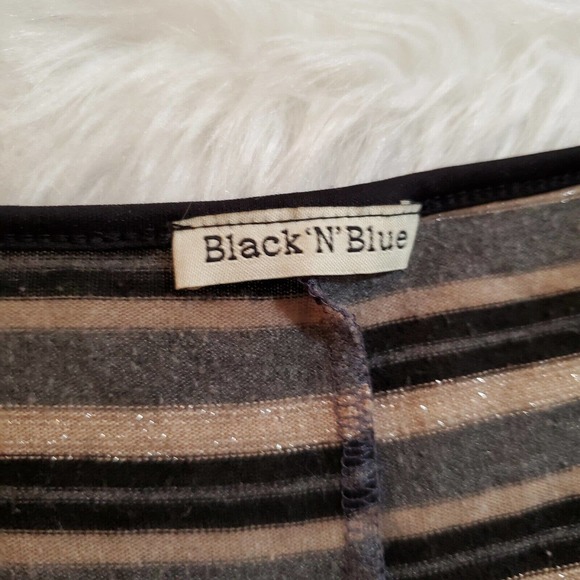 Black N Blue Womens Pullover Dolman Sweater Size 2XL Black Gold Striped Fringe - Picture 7 of 10